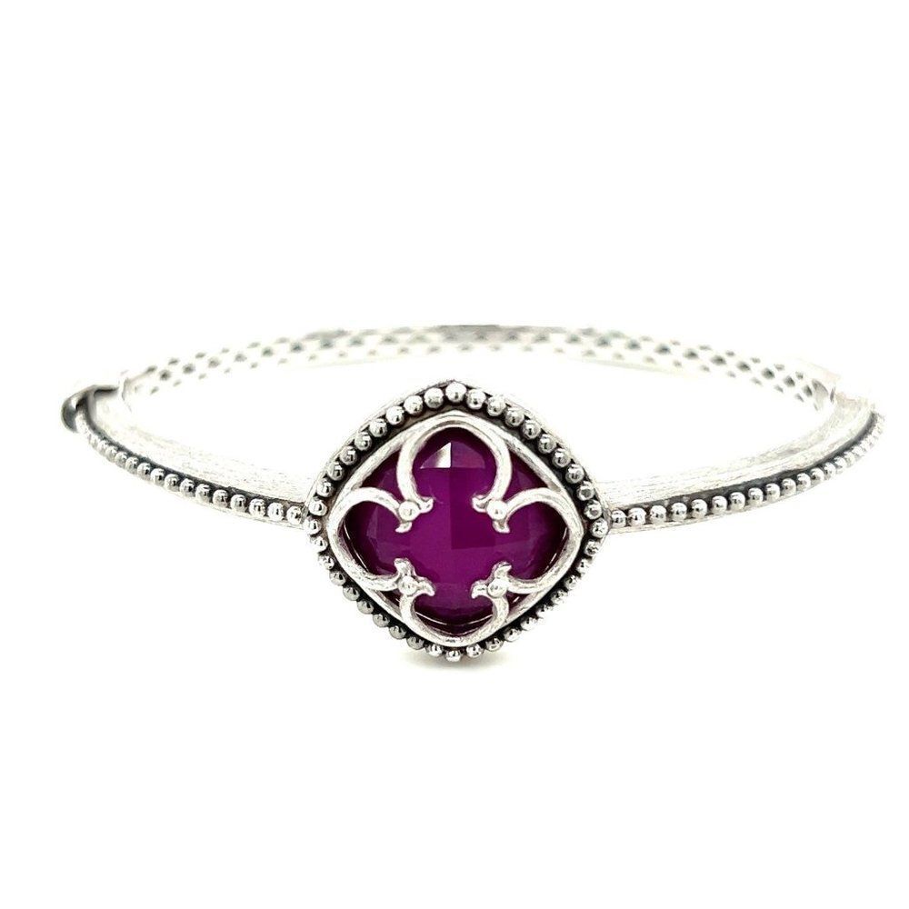 ‎Sterling Silver 925 Amethyst Flower Bangle